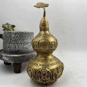 Feng Shui Decor Statue Brass Gourd , recruit wealth auspicious Ruyi gourd collection crafts, Bring Good Luck Healthy Wealth Art decorations