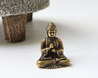 mini vintage brass Sakyamuni Buddha figurine, Meditating Sitting Buddha Figurine,  Meditation Deco Sakyamuni buddha  statue