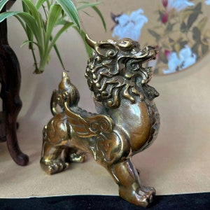 A Pair of Copper Feng Shui Wealth PIXIU Kei Loons Dragon Horse Heavenly Unicorn, Wealth Prosperity Pair of Fu Foo Dogs Guardian Lion Statues image 6