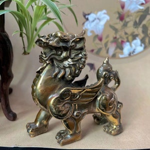 A Pair of Copper Feng Shui Wealth PIXIU Kei Loons Dragon Horse Heavenly Unicorn, Wealth Prosperity Pair of Fu Foo Dogs Guardian Lion Statues image 9