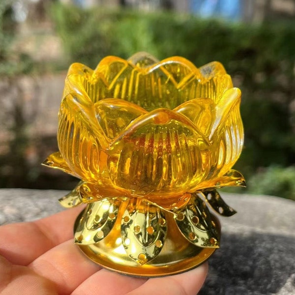 Buddha Yoga Crystal Candle Holder Lotus Meditation Relaxing Decor, Glass golden lotus lamp table candlestick Buddha ghee candle lamp table