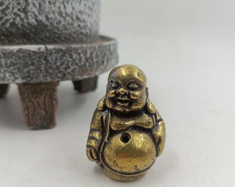 Buddhist antique brass mini Happy Laughing Buddha sitting Buddha, Peace Zen Buddha and Bodhisattva, meditation decorations