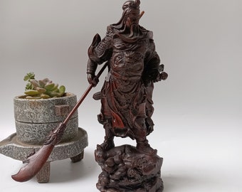 Fine wood carving God of War God of Wealth Guan Gong statue, lucky meditation figure decoration crafts