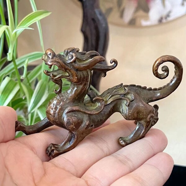 Gott Drachen Skulptur Messing Kupfer Loong Statue, Feng Shui Beast, Reichtum Lucky Zodiac Jahr Dragon, Evil Reichtum Tier Kirin Pixiu Statue Decor