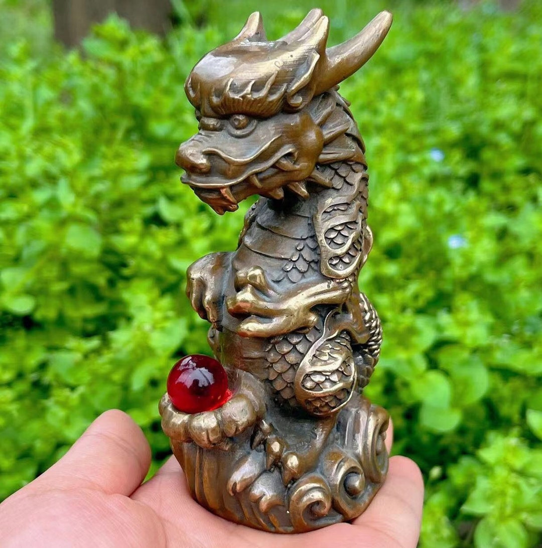 Feng Shui Copper Dragon Statue Crafts ,lucky Fortune Wealth Golden Loong Office Beast Animal ...
