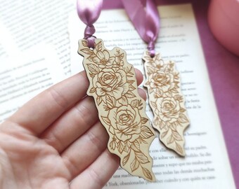 Marcapáginas de rosa de madera: Regalo romántico para amantes de los libros de estilo Dark Academia.