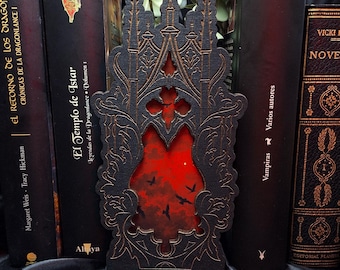 Dracula Book Nook: Gothic Castle Vampire Bookshelf Decoration. Thriller and Horror