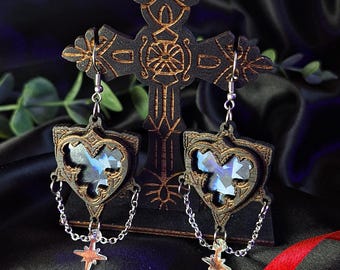 Gothic Cathedral Window Jewelry. Iridescent Acrylic earrings for fall and Halloween. Castlecore accessories.