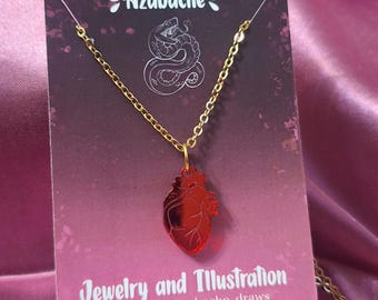 Red Anatomical Heart Necklace: Gothic Vampire Jewelry