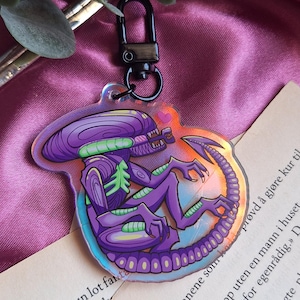 Holographic Purple Alien Keychain: UFO Charm