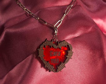 Morticia Addams Necklace: Gothic Stainless Steel 'Cara Mia' Heart