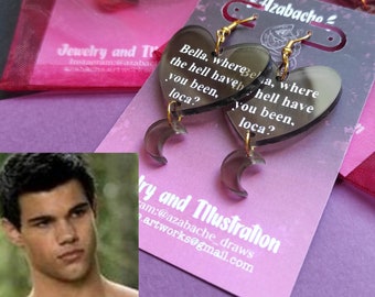 Team Jacob Acrylic Earrings: Twilight Bella Meme, Stainless Steel. Vampires merch. Loca? Jewelry