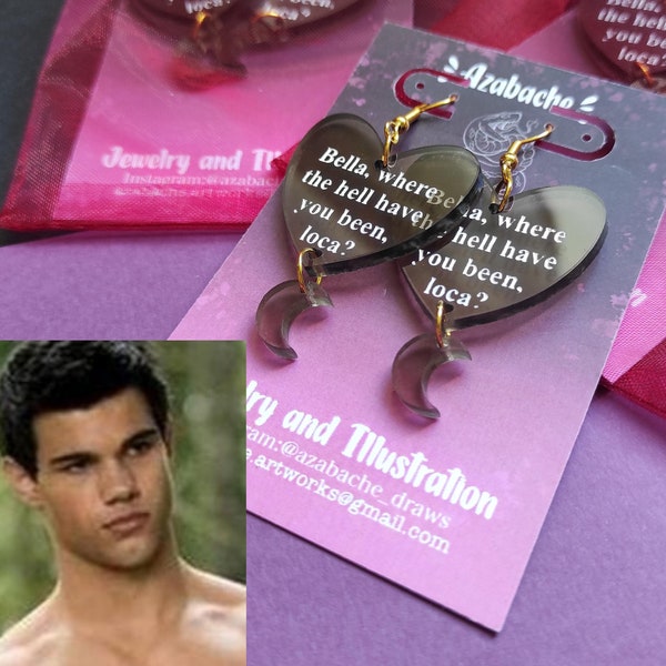 Jacob Black Earrings. Twilight earrings. Team Jacob. Where the hell have you been loca? Bella Swan meme. Gifts for readers. Vampires.