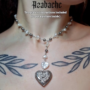 Nosferatu Locket Necklace. Gothic Jewelry. Vampire choker. Valentine's day gift. With pearls.