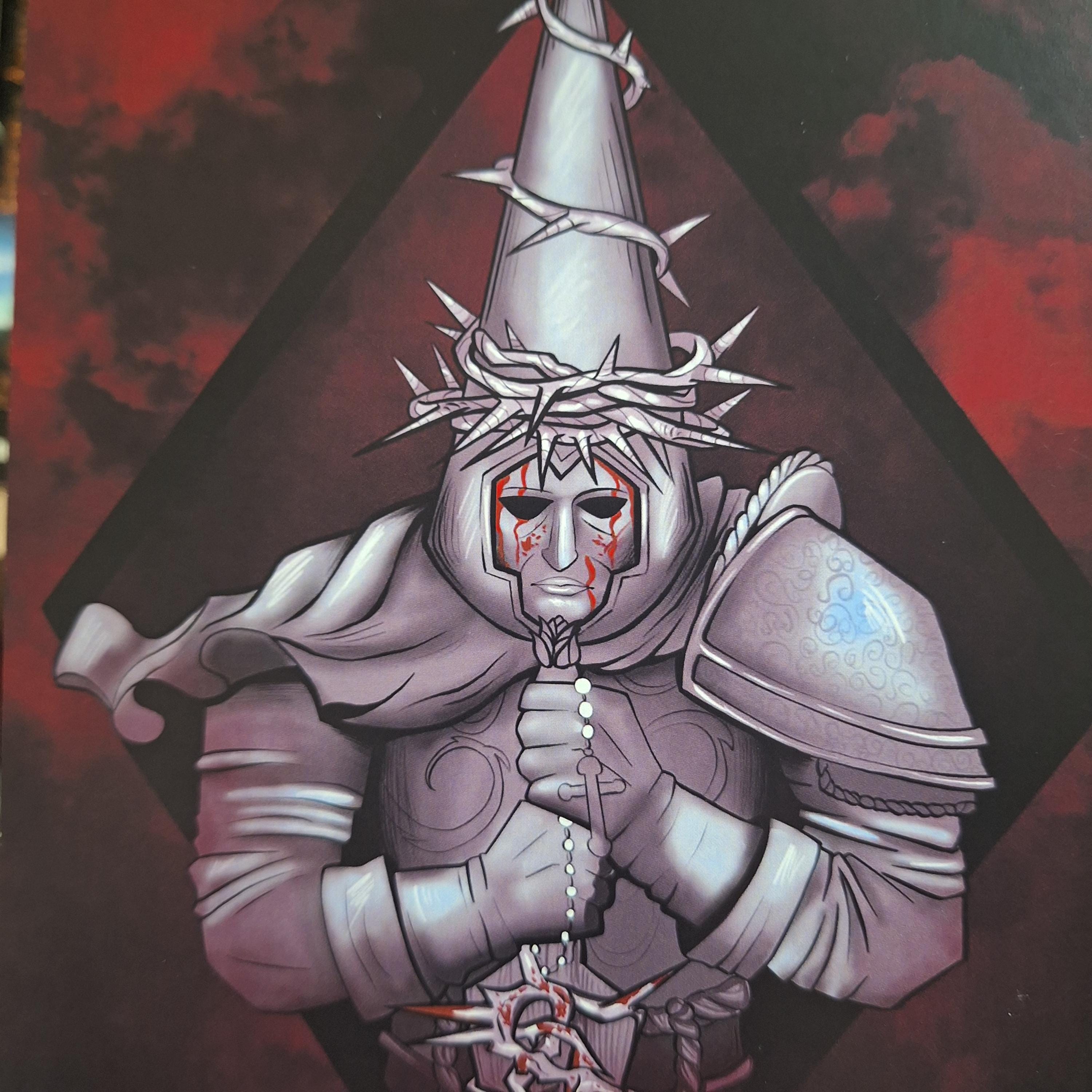 Blasphemous Art Print A5. Blasphemous Merch. Dark retro games. Gothic games illustration. Gamer decoration. Blasphemous icons. Penitent art.