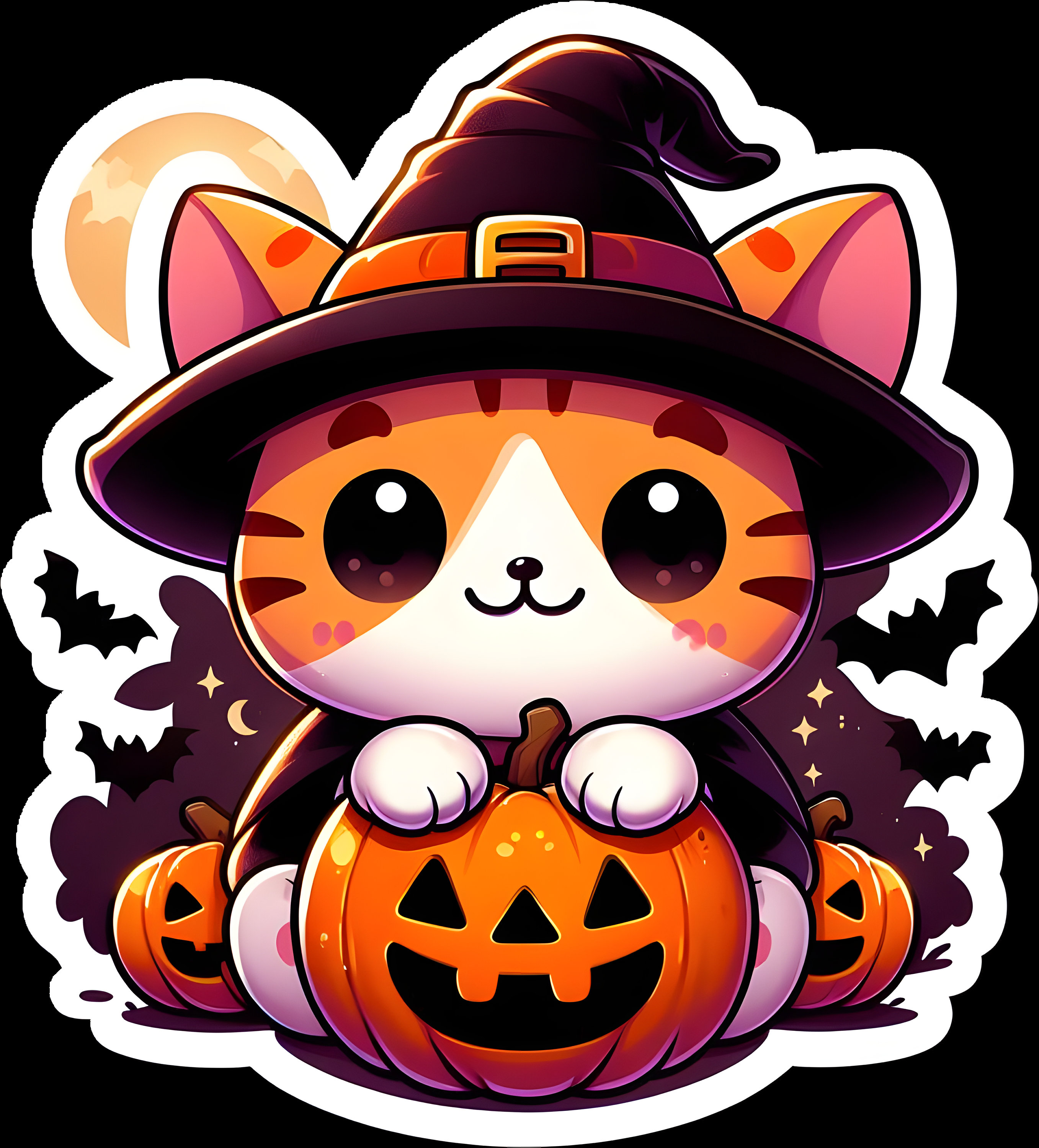 5 Cute Cats Halloween Theme Printable Stickers Digital Download Clipart ...