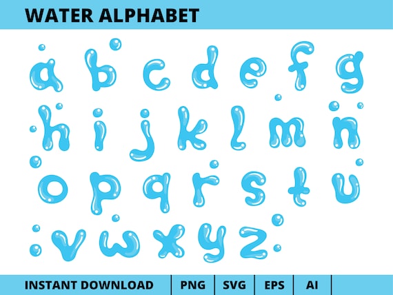 Water Alphabet Clipart, Water Splash Alphabet Vector Png Svg Eps
