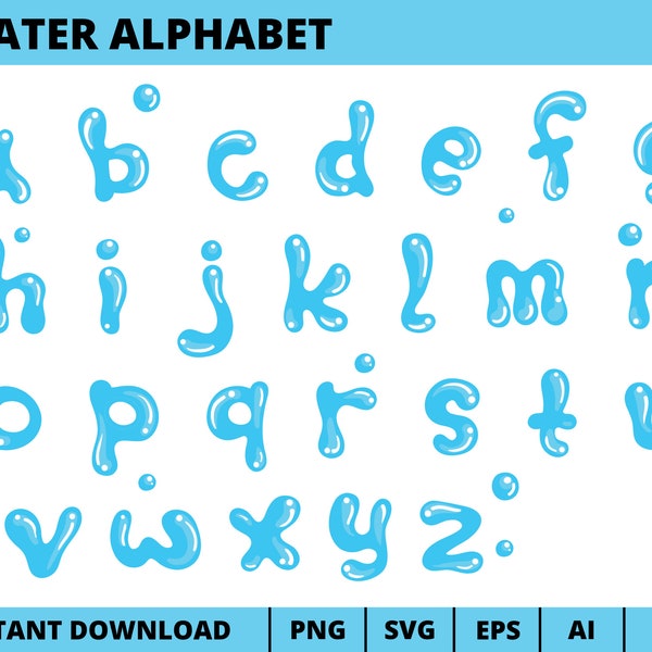 Water Alphabet Clipart, Water Splash Alphabet Vector png svg eps ai, Water Drop Font, Liquid Letter, Aqua ABC, Alphabet Separate Letter