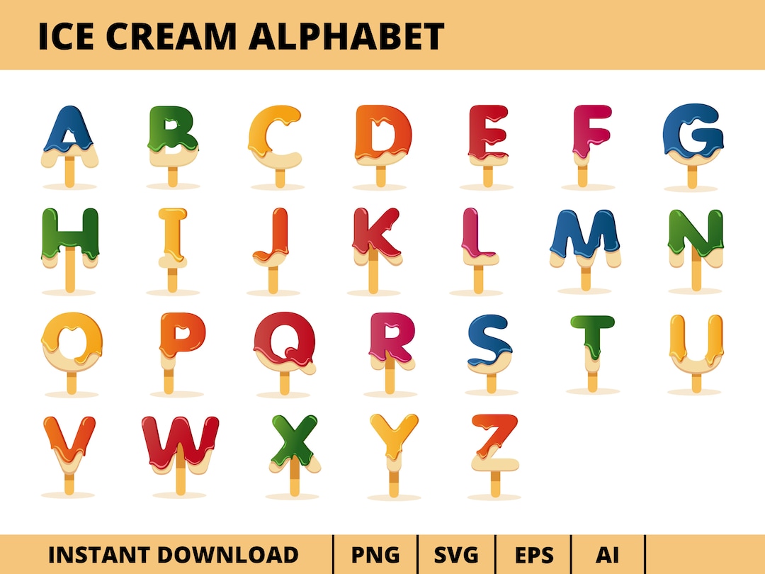 Ice Cream Alphabet Clipart Ice Cream Alphabet Vector Png Svg Etsy