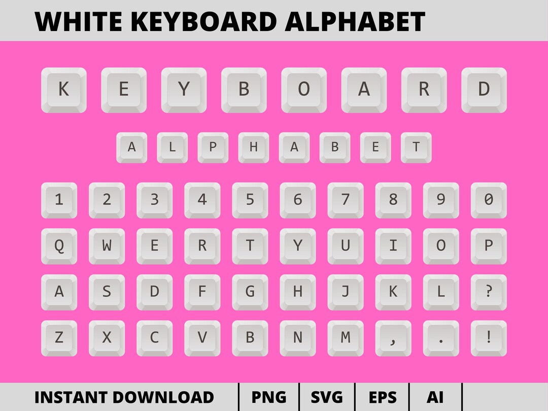 White Keyboard Alphabet, Keycaps Alphabet Vector Png Svg Eps Ai, Key