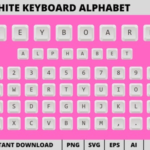 Alfabeto de teclado branco, vetor de alfabeto de teclas png svg eps ai, letra de computador chave, fontes de máquina de escrever, botões de teclado ABC, tipografia
