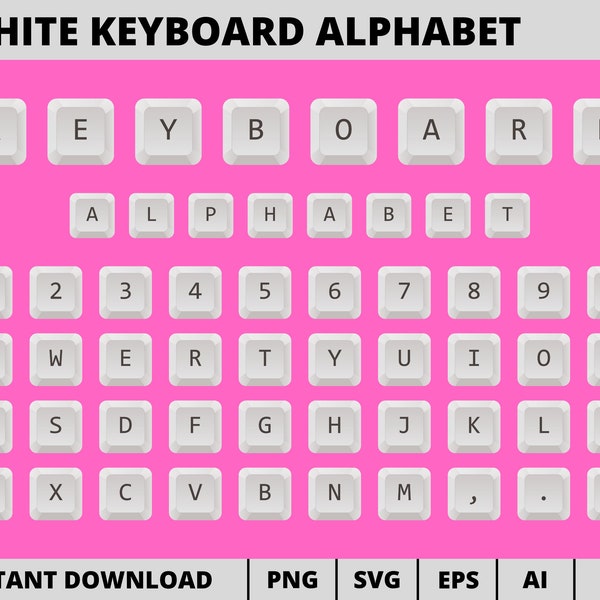 White Keyboard Alphabet, Keycaps Alphabet Vector png svg eps ai, Key Computer Letter, Typewriter Fonts, Keyboard Buttons ABC, Typography