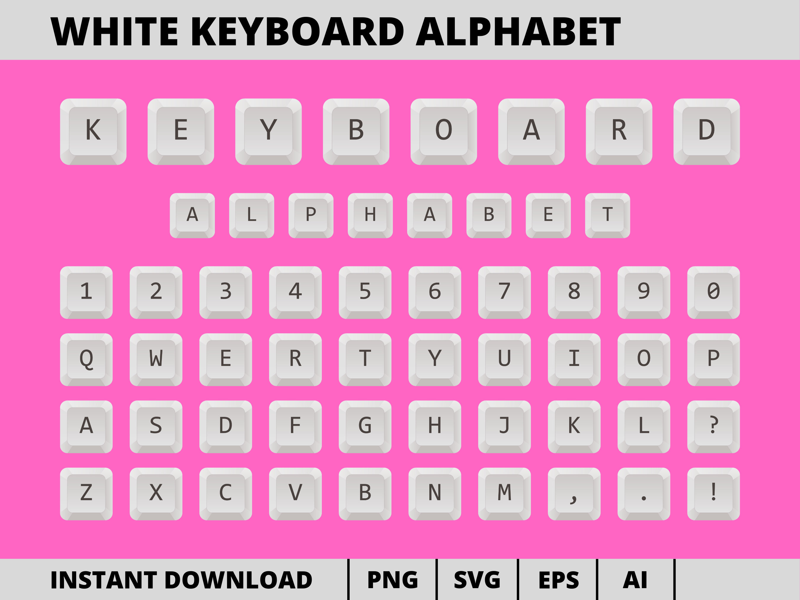 White Keyboard Alphabet, Keycaps Alphabet Vector Png Svg Eps Ai, Key Computer Letter, Typewriter