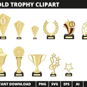 Clipart de troféu de ouro, vetor de medalha png svg eps ai, clipart de prêmio, coleção de clipart de campeão, clipart de campeonato, coleção de vencedores