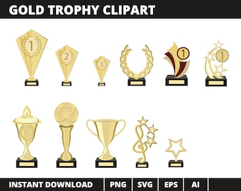 Gold Trophy Clipart, Medal Vector png svg eps ai, Award Clipart, Champion Clipart Collection, Championship Clipart, Winner Collection