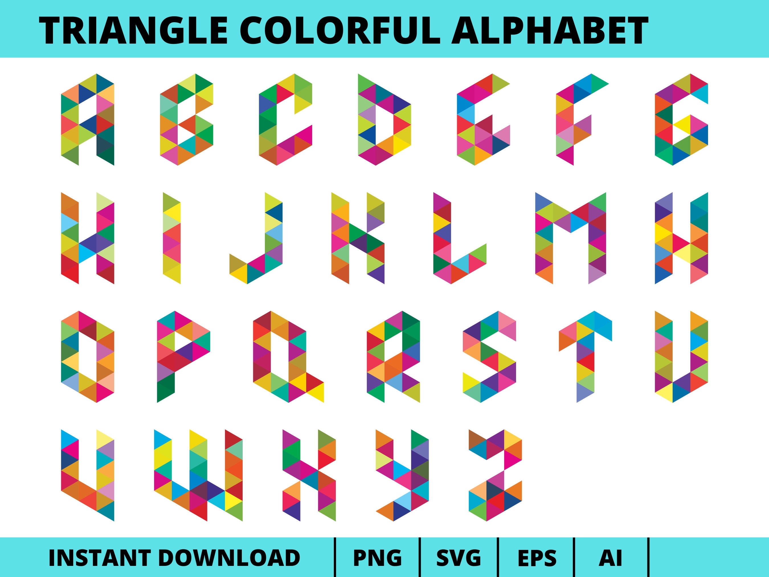 Triangle Colorful Alphabet Clipart, Geometric Alphabet Vector Png Svg ...