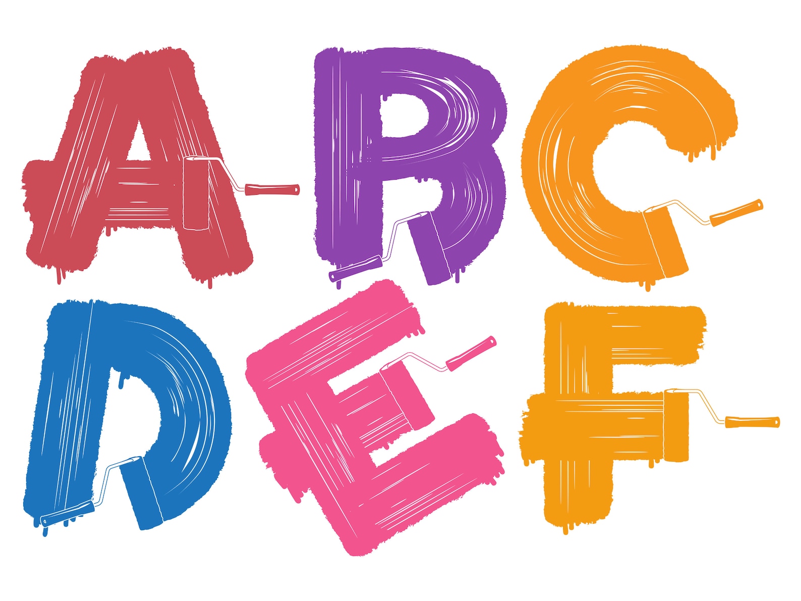 Colored Paint Brush Alphabet Clipart, Paint Brush Alphabet Vector Png