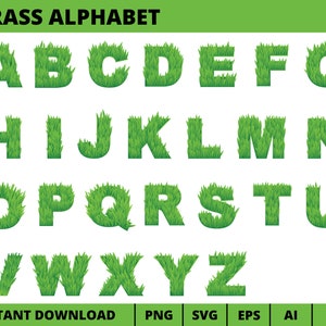 Clipart del alfabeto de hierba, alfabeto de campo png svg eps ai, fuente de planta, letra de jardín, fuente de hierba verde, fuente de hierba, letra separada del alfabeto