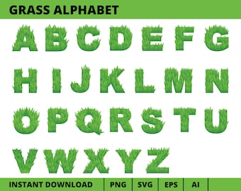 Grass Alphabet Clipart, Field Alphabet png svg eps ai, Plant Font, Garden Letter, Green Grass Font, Grass Font, Alphabet Separate Letter