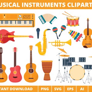 Musical Instruments Clip Art, Musical Instruments Vector png svg eps ai, Guitar Clip Art, Music Image, Drum Image
