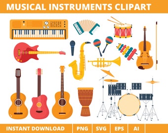 Musical Instruments Clip Art, Musical Instruments Vector png svg eps ai, Guitar Clip Art, Music Image, Drum Image