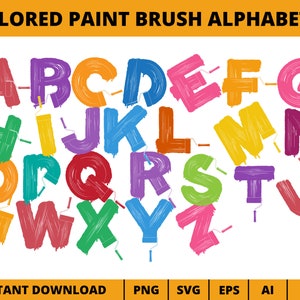 Clipart de alfabeto de pincel colorido, vetor de alfabeto de pincel png svg eps ai, alfabeto de cores, fonte de rolo de tinta, letra separada do alfabeto