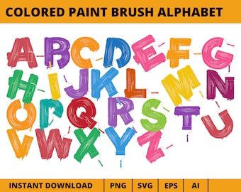 Pincel de color Alfabeto Clipart, Pincel Alfabeto Vector png svg eps ai, Alfabeto de color, Fuente de rollo de pintura, Alfabeto letra separada