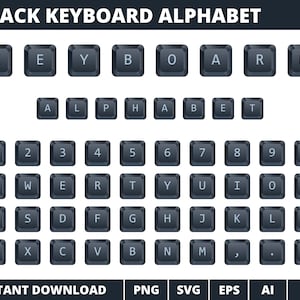 Alfabeto de teclado negro, Vector de alfabeto de teclas png svg eps ai, Letra de computadora clave, Fuentes de máquina de escribir, Botones de teclado ABC, Tipografía