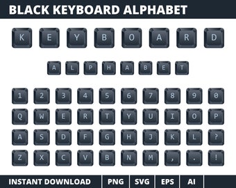 Black Keyboard Alphabet, Keycaps Alphabet Vector png svg eps ai, Key Computer Letter, Typewriter Fonts, Keyboard Buttons ABC, Typography