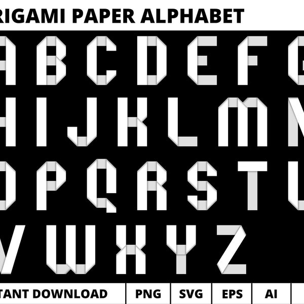 Origami Paper Alphabet Clipart, Folding Paper Alphabet Vector png svg eps ai, White Paper Font, Origami Paper Letter, Origami Paper ABC
