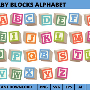 Letter blocks font. 3d children toys english alphabet, baby cubes diff By  YummyBuum