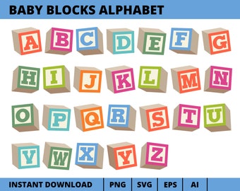 Baby Blocks Alphabet Clipart, Toy Blocks Alphabet Vector png svg eps ai, Child Blocks Font, Kids Blocks Letter, Alphabet Separate Letter