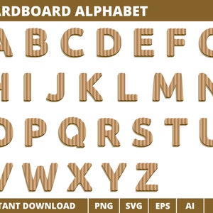 Cardboard Alphabet Clipart, Craft Alphabet Vector png svg eps ai, Beige Alphabet, Cardboard Font, Cardboard Letter, Cardboard ABC