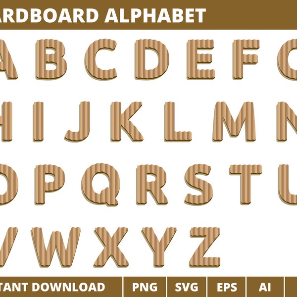 Cardboard Alphabet Clipart, Craft Alphabet Vector png svg eps ai, Alphabet beige, Police en carton, Lettre en carton, Carton ABC