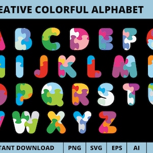 Creative Colorful Alphabet Clipart, Colorful Alphabet Vector png svg eps ai, Colorful Alphabet, Colorful Font, Alphabet Separate Letter