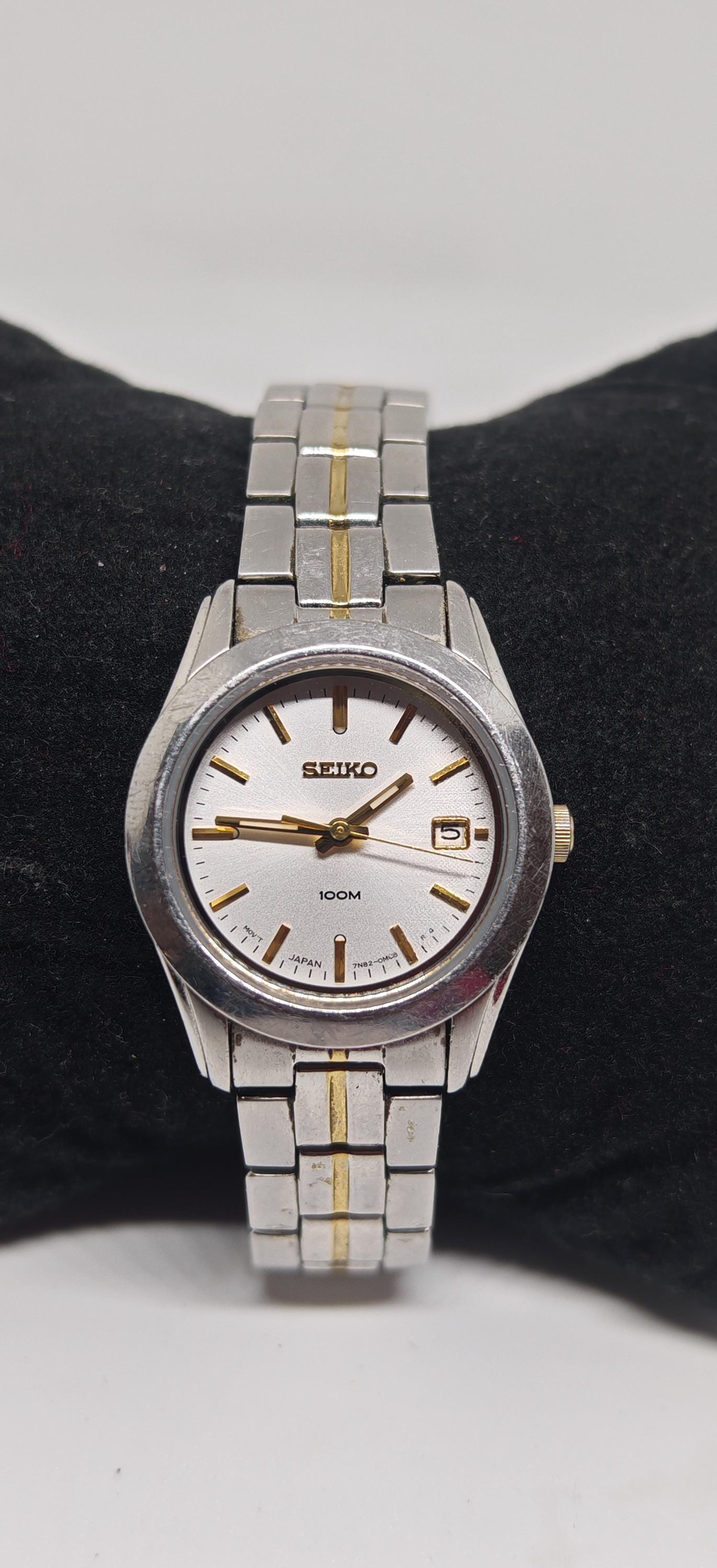 Seiko Women’s Two Tone Sapphire Crystal 7N82 Date Stainless Vintage Preowned Original Seiko Two Tone Pearl Dial Diamond Bezel  main image 3