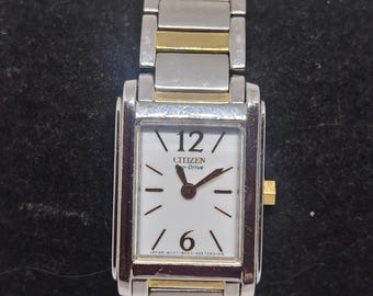 Citizen Eco-Drive Tank Watch B023-S033802 Ultra Slim White Dial Two Tone 18mm Citizen Eco Drive Tank Watch | eBay main image 2