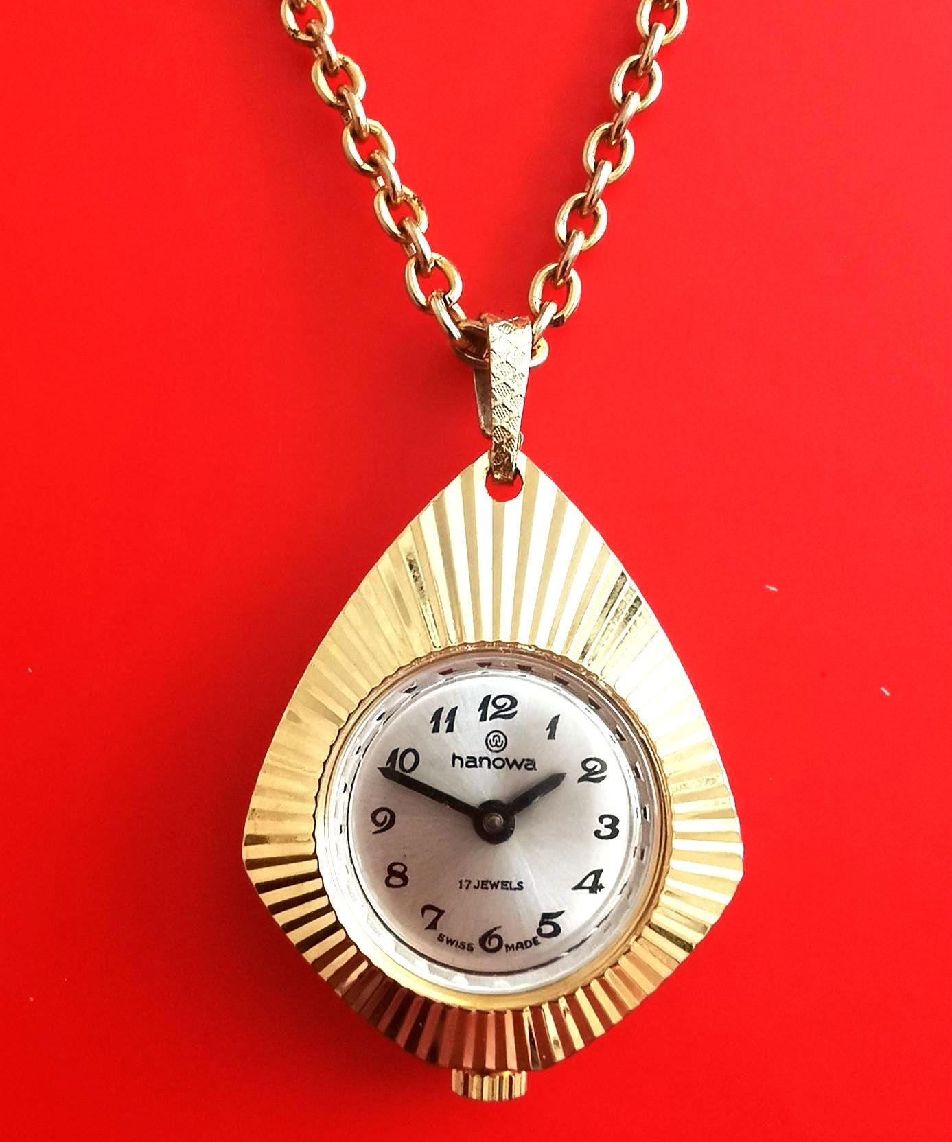 Vintage Hanowa Mechanical Watch Necklace: Gold Plated Swiss  display picture 1