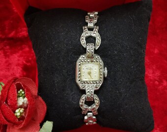 Montre Femme Ecclissi Argent Sterling Quartz - Boîtier 25mm, Bracelet Cuir Noir, Années 80