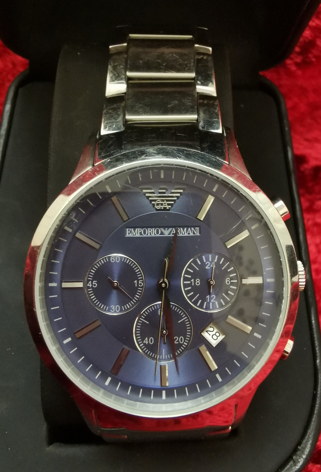 Chronograph Ar2448 Armani Uhr Silber Blaues Zifferblatt Armani Uhr
